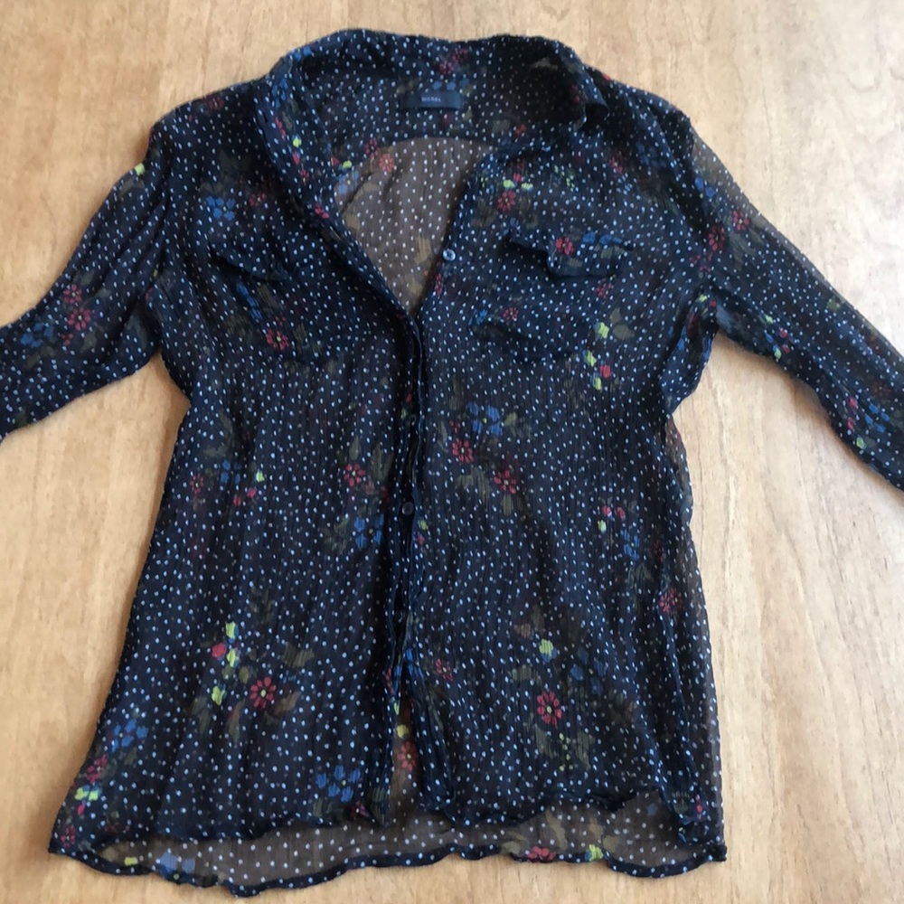 Transparent Floral Button Up Top